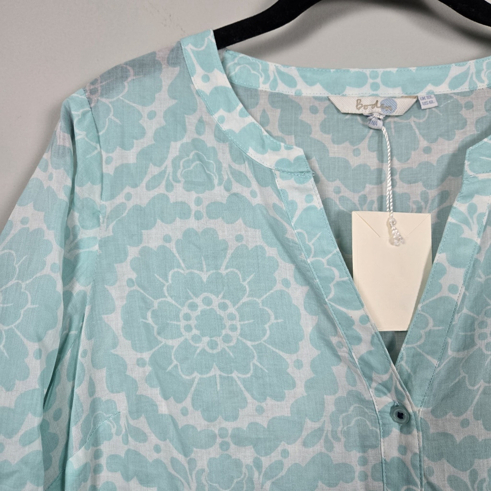 Boden Womens Floral Kaftan Maxi Shirt Dress 6L Blue Cotton Sheer Boho Beachy NWT - Picture 3 of 8